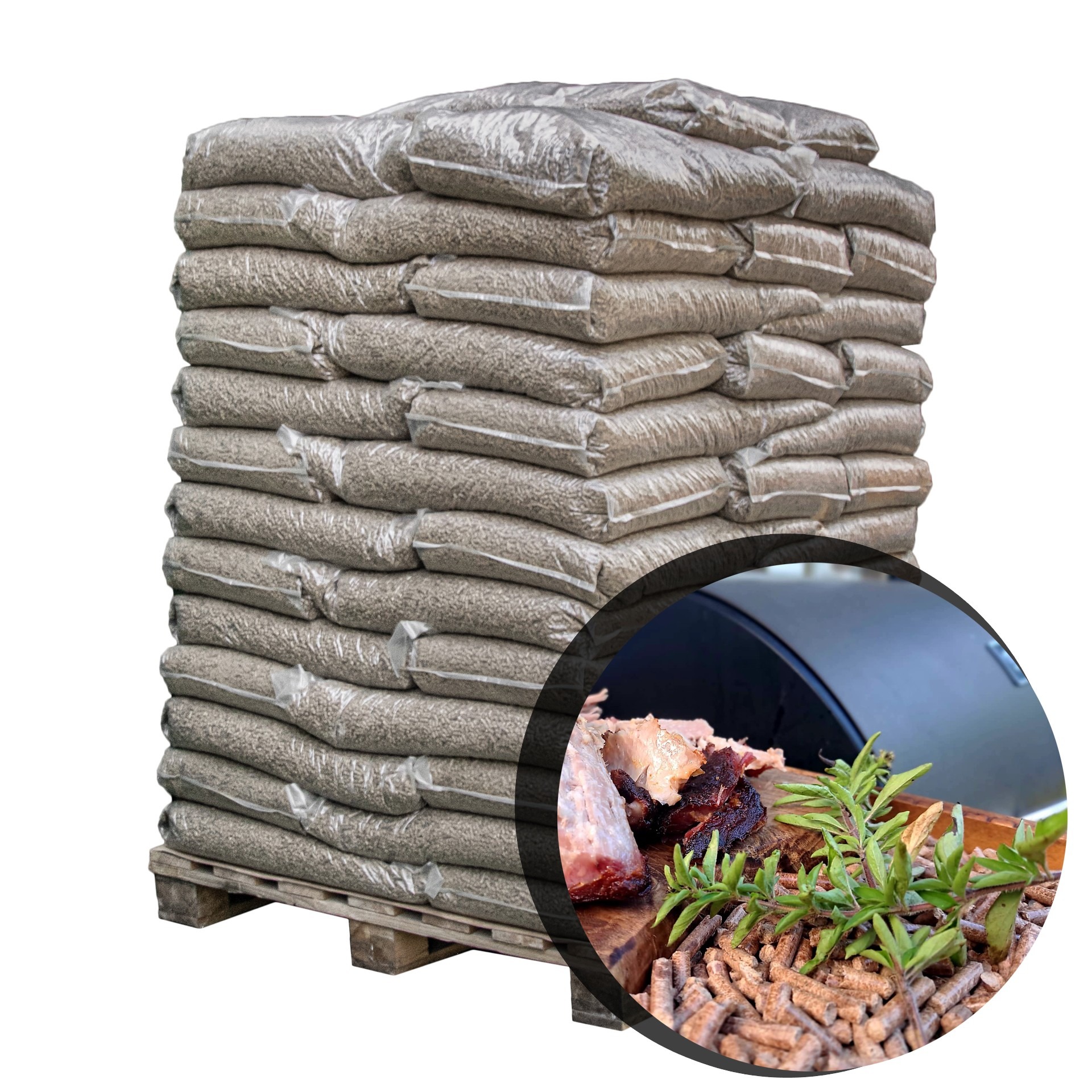 eiche-1x-960kg-pellets-eiche-grillen-smoker-heizen-palette-mit-versand-rund_1920x1920hpze Premium Holzpellets ENplus A1 – 15 kg Säcke, 6 mm, 990 kg pro Palette – Bild 1